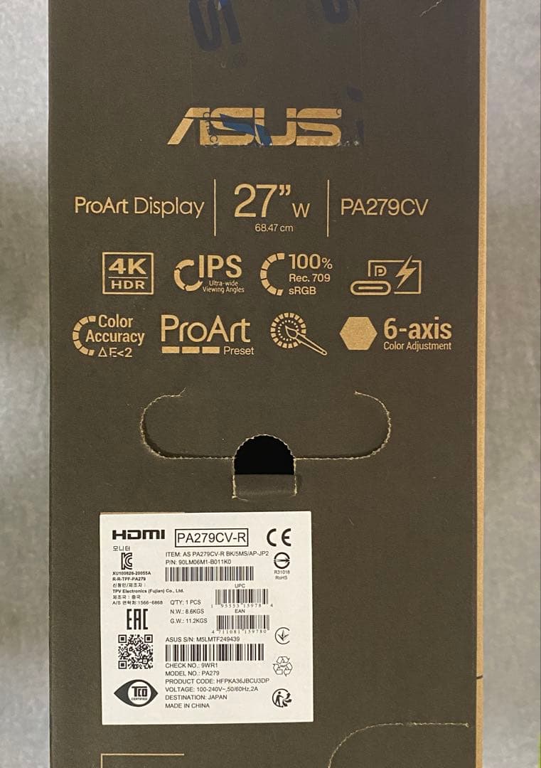 ASUS 【27型ワイド4Kモニター】ProArt PA279CV-R