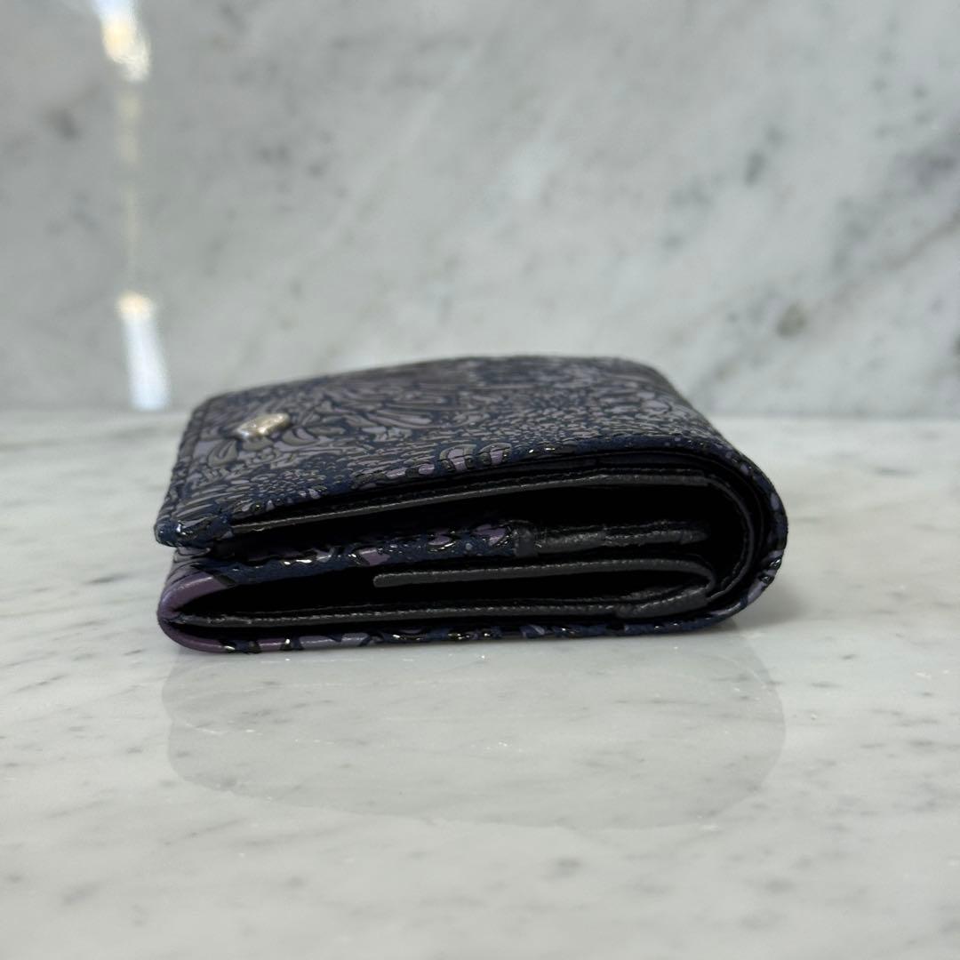 新品 未使用 印傳インデンヤ フロニティ 二つ折り財布 花柄 紫 パープル