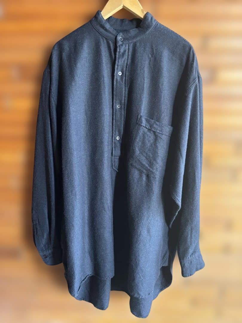 土日限定SALE！COMOLI ウールシルクシャツ　ダークネイビーL