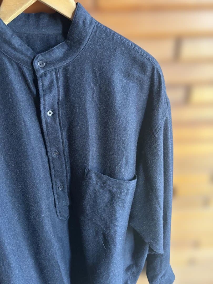 土日限定SALE！COMOLI ウールシルクシャツ　ダークネイビーL