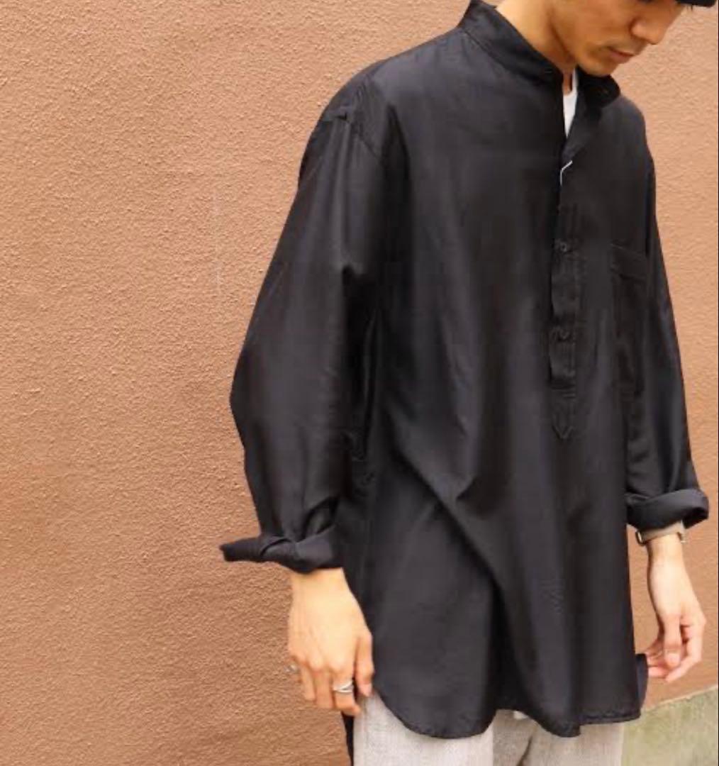 土日限定SALE！COMOLI ウールシルクシャツ　ダークネイビーL