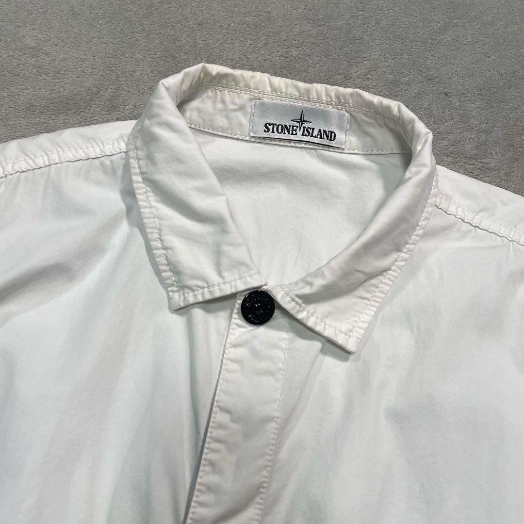 ストーンアイランド　ガーメントダイコットンワークシャツ　ホワイト　XL