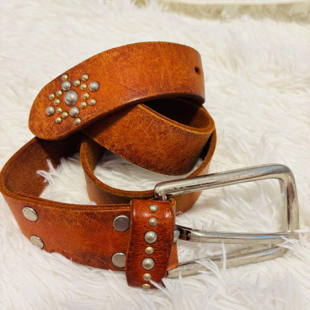 スタッズベルト ビンテージ　本革　レザー　ブラウン