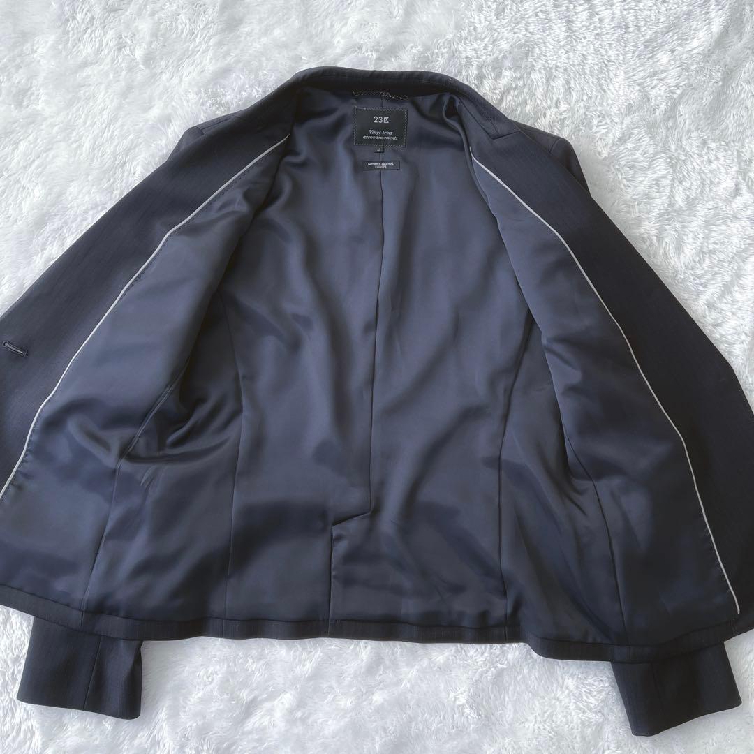 23区 40 パンツスーツ セットアップ ネイビー ストライプ ビジネス 通勤