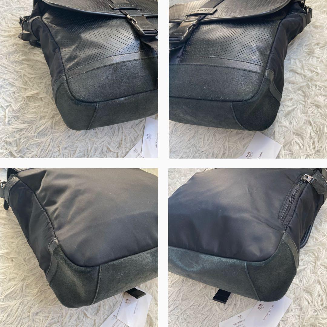 COACH フライトバッグ 黒 ブラック パンチング レザー 革 バックル