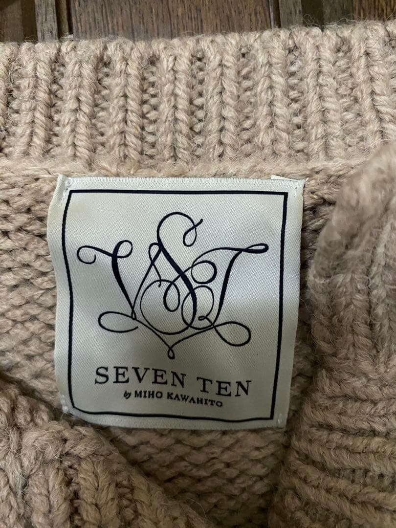 seventen フラワー刺繍ニットカーディガン(ベージュ)