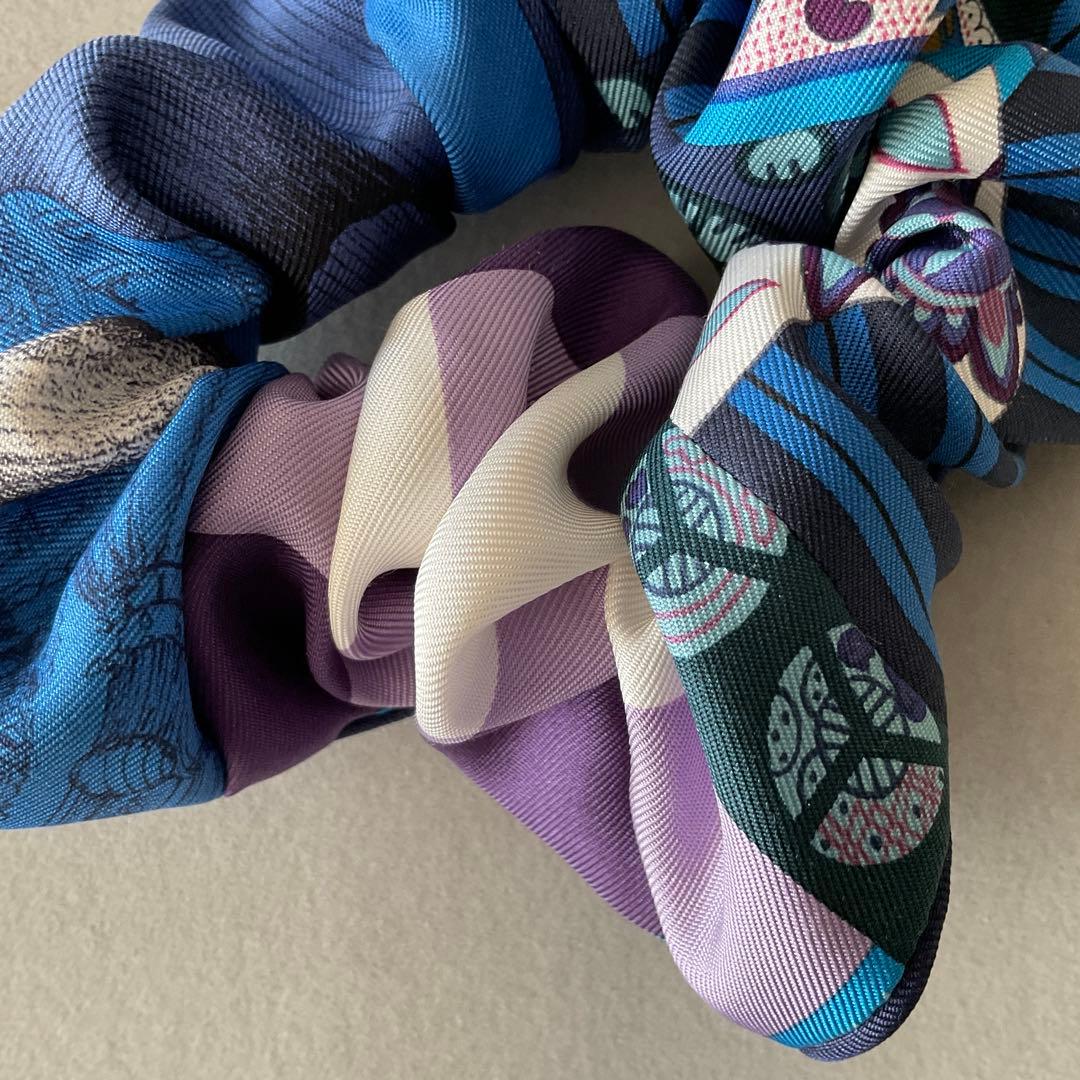 【HERMES】エルメスクラウディアシュシュ ブルーパープル ヘアアクセサリー