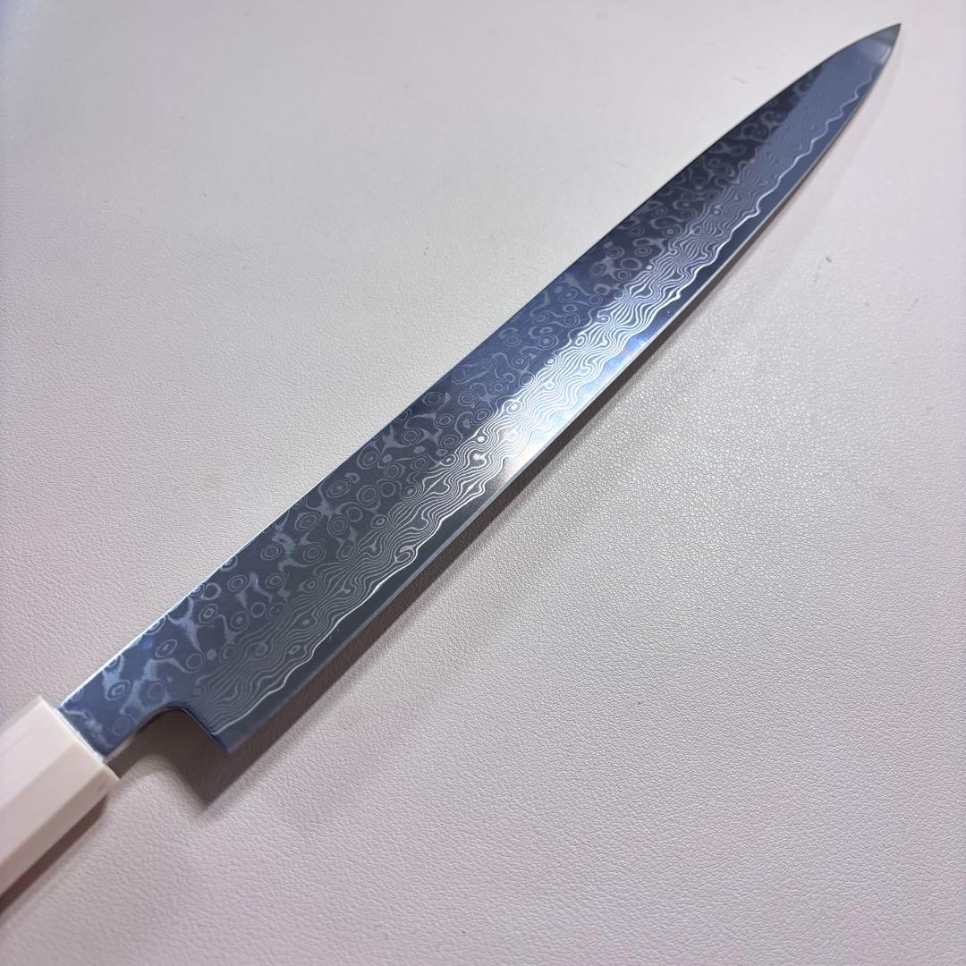 尺300mm 柳刃包丁 墨流しダマスカス　人工象牙八角柄 和包丁 白~