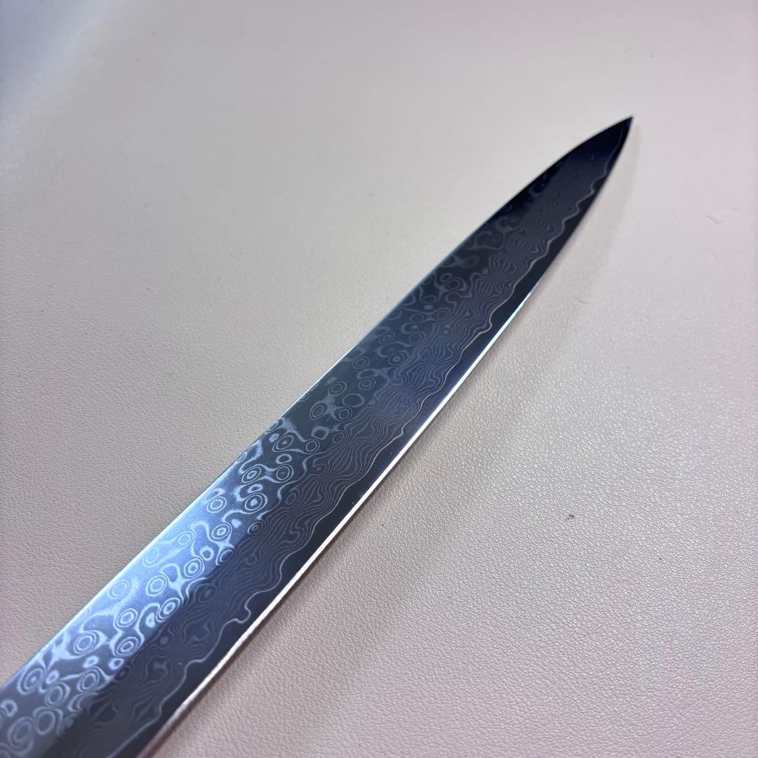 尺300mm 柳刃包丁 墨流しダマスカス　人工象牙八角柄 和包丁 白~