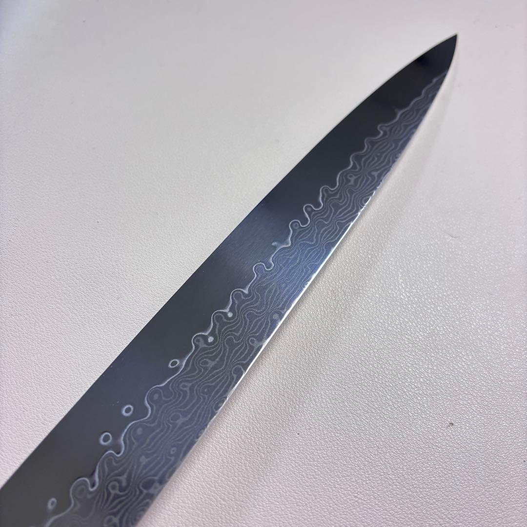 尺300mm 柳刃包丁 墨流しダマスカス　人工象牙八角柄 和包丁 白~