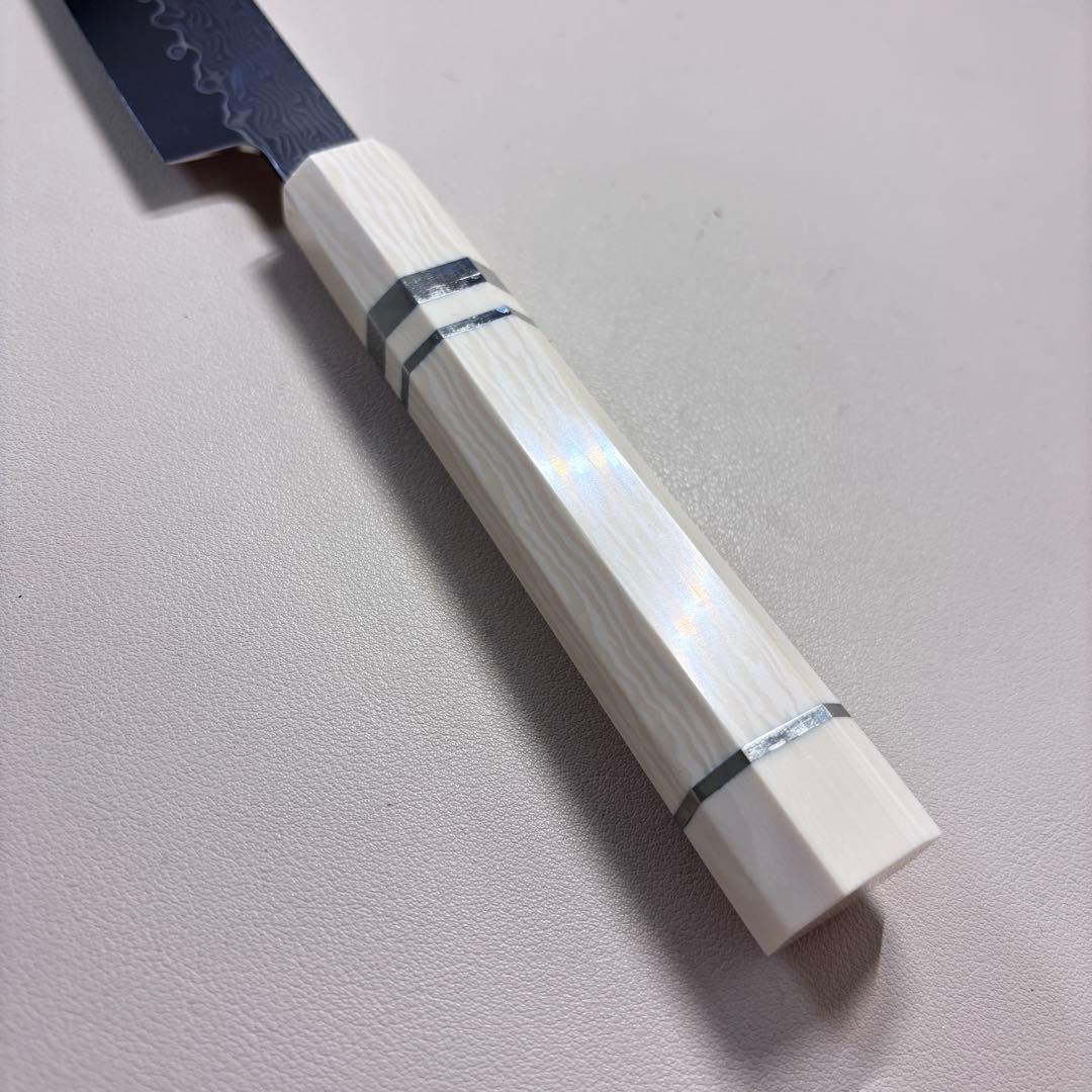 尺300mm 柳刃包丁 墨流しダマスカス　人工象牙八角柄 和包丁 白~