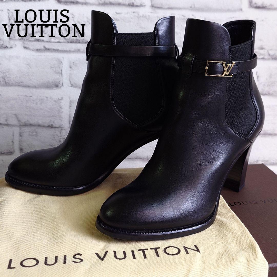 美品 LOUIS VUITTON ショートブーツ サイドゴア LVバックル 黒