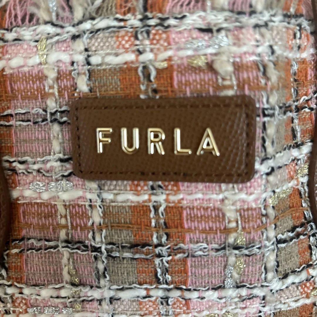FURLA ピンク系ツイードハンドバッグ