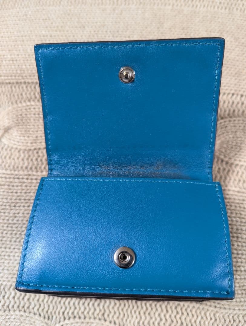 BOTTEGA VENETA イントレチャート 三つ折り財布 茶×ターコイズ