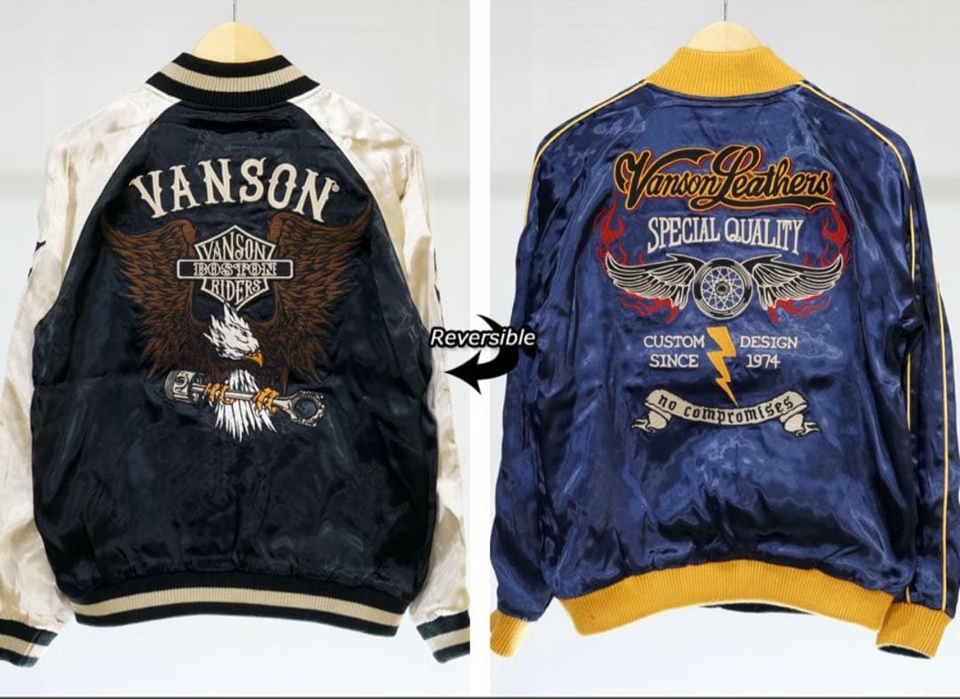 Vanson リバーシブル スカジャン 黒/青