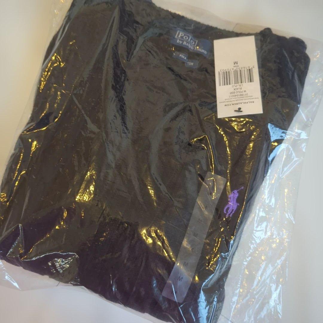 【新品】ポロラルフローレン ケーブルニット ブラック M 紫ポニー コットン