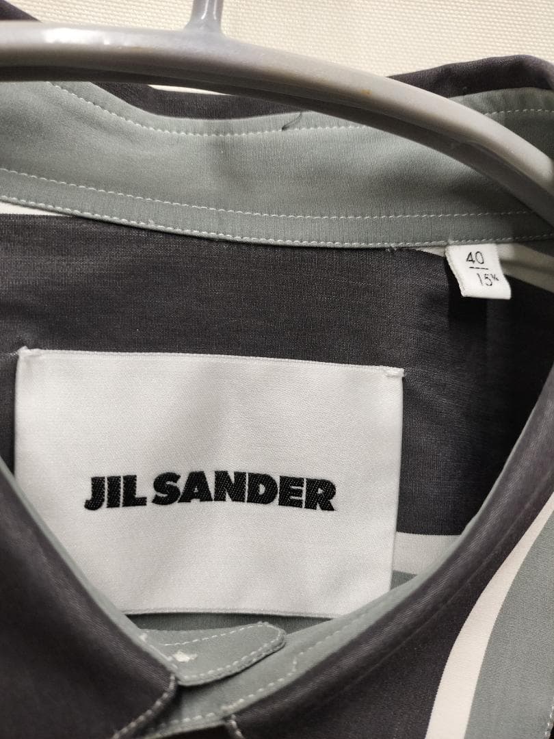 ジルサンダー/ストライプオーバーサイズドシャツ/光沢滑らか素材/ビッグシルエット