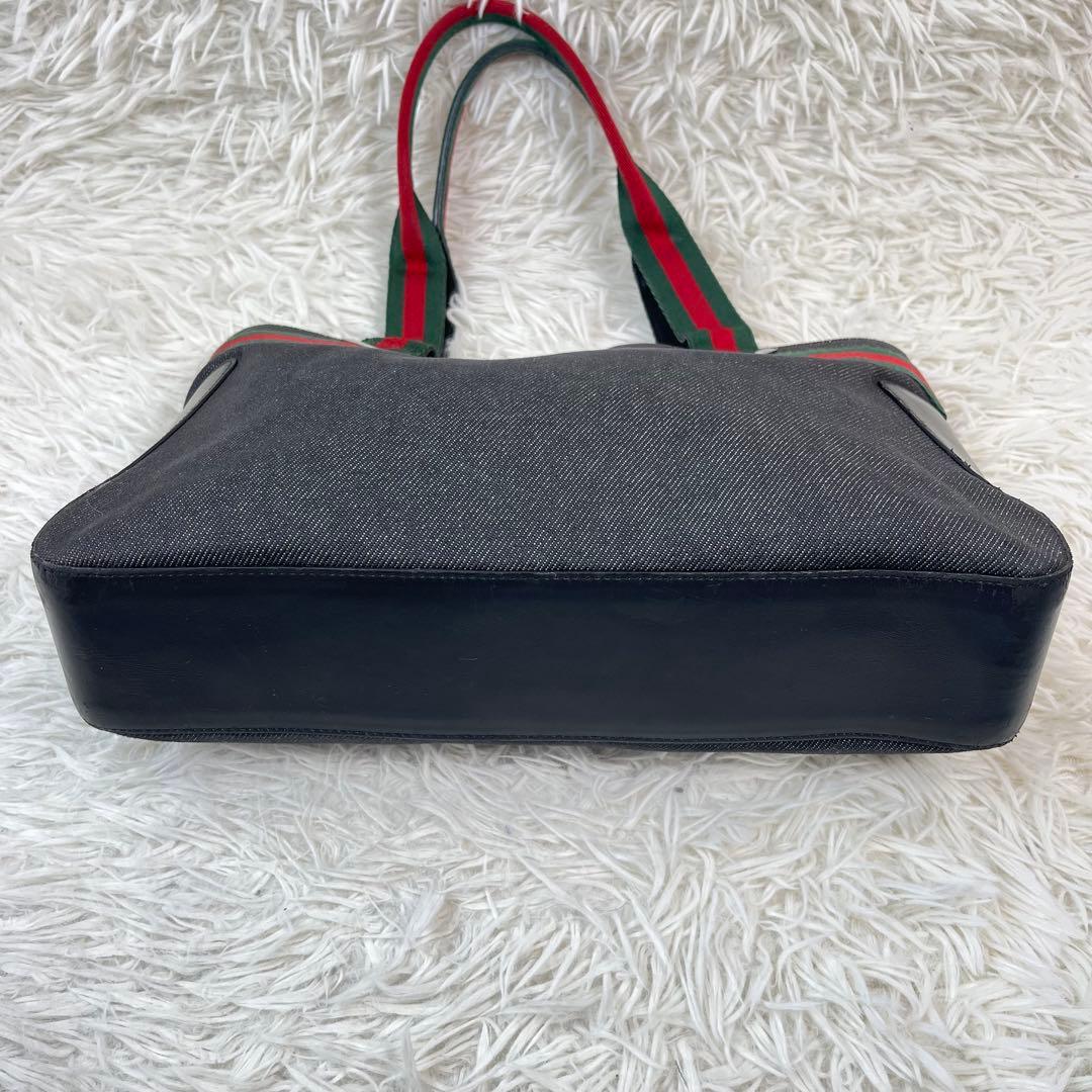 美品✨GUCCI グッチ シェリーライン デニム×レザー トートバッグ 黒