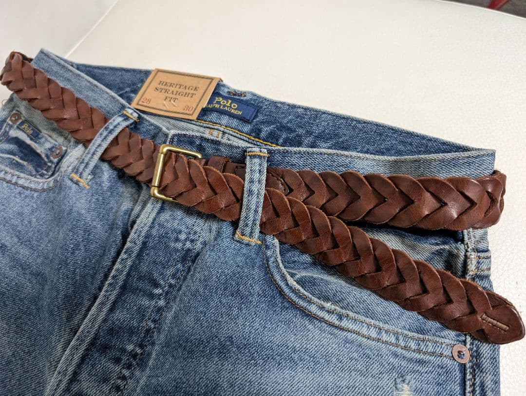 【新品完売品】ポロラルフローレン★レザーメッシュベルト★茶