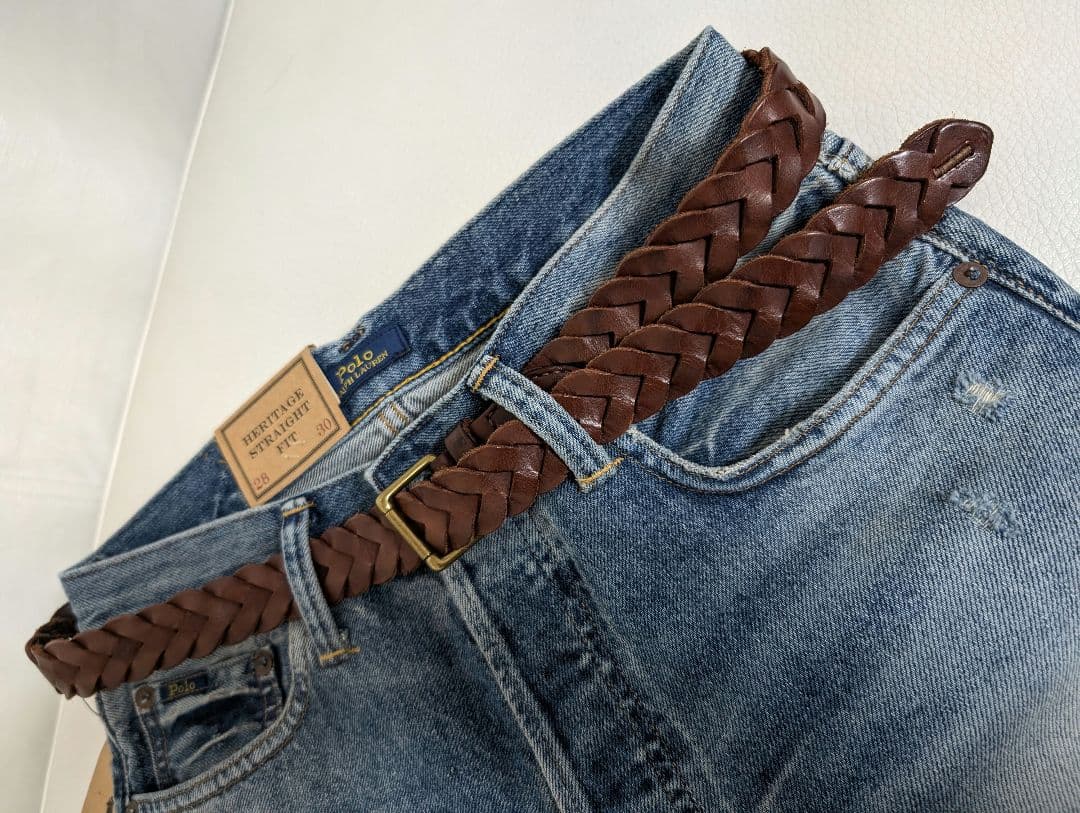 【新品完売品】ポロラルフローレン★レザーメッシュベルト★茶