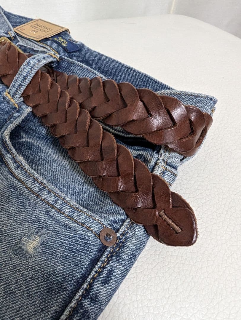 【新品完売品】ポロラルフローレン★レザーメッシュベルト★茶