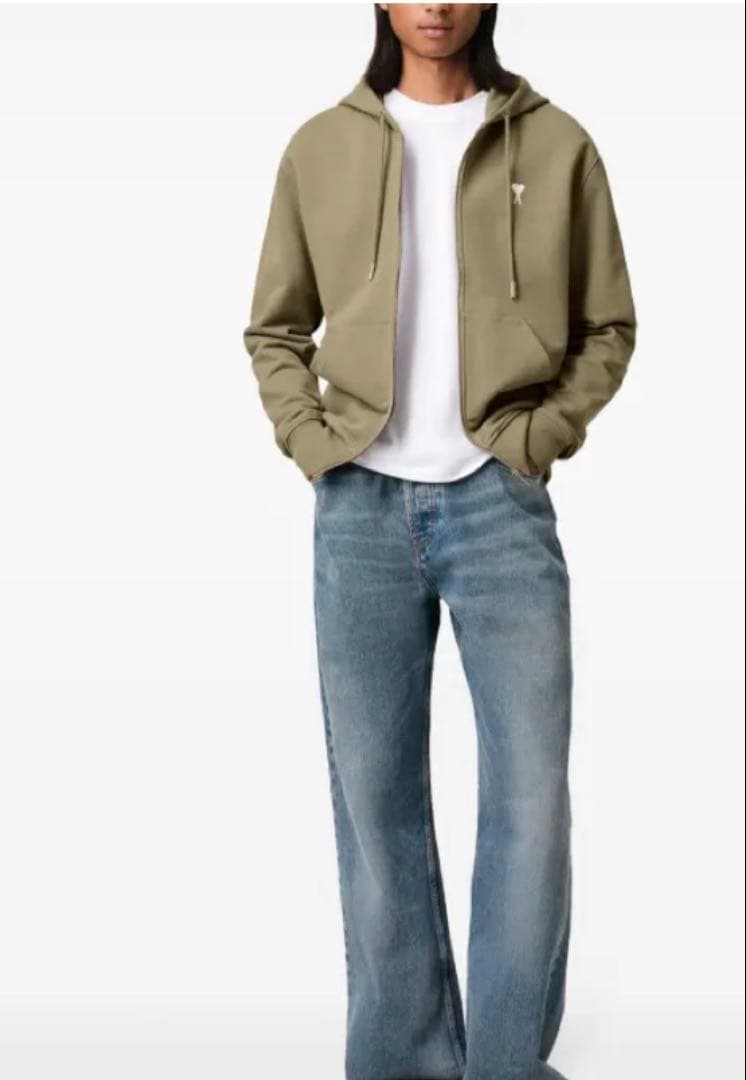 AMI PARIS オリーブグリーンAMIDE COEUR ジップパーカー