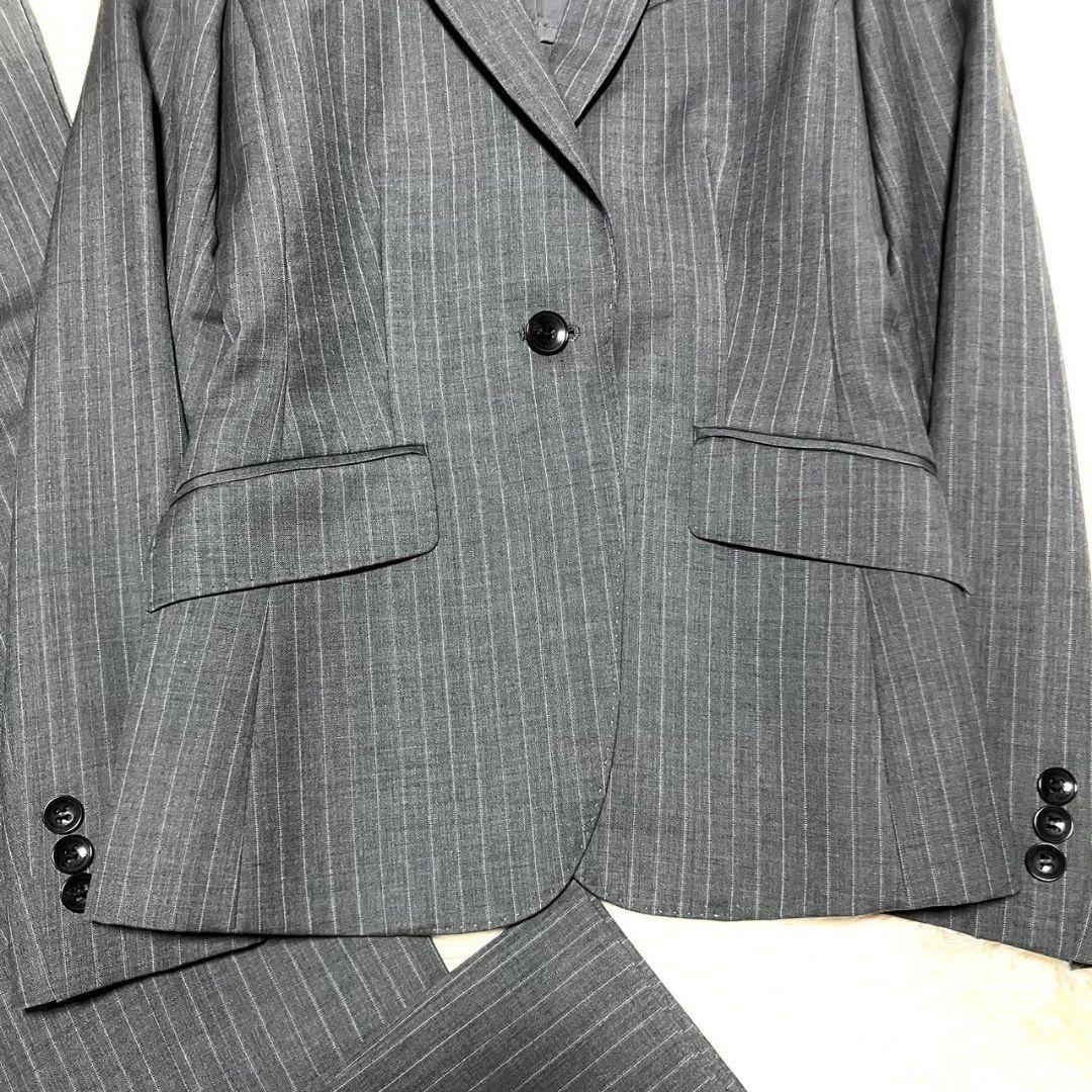 ★極美品★NEWYORKER パンツスーツセットアップ ストライプ モヘヤ 7号