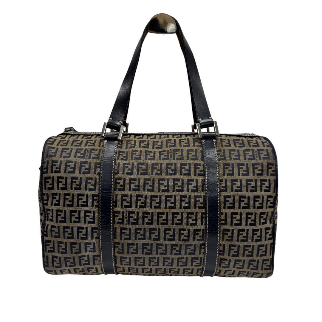 美品 FENDI ズッキーノ ミニボストン ハンドバッグ キャンバス ネイビー