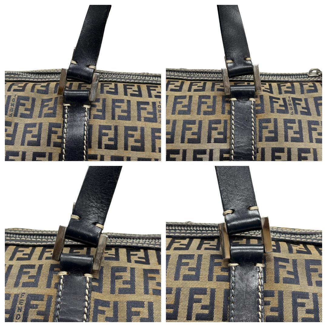 美品 FENDI ズッキーノ ミニボストン ハンドバッグ キャンバス ネイビー