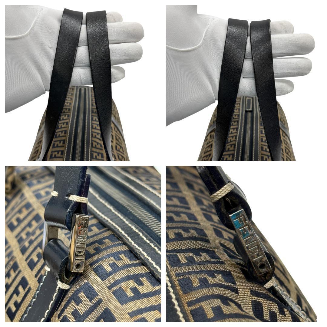 美品 FENDI ズッキーノ ミニボストン ハンドバッグ キャンバス ネイビー