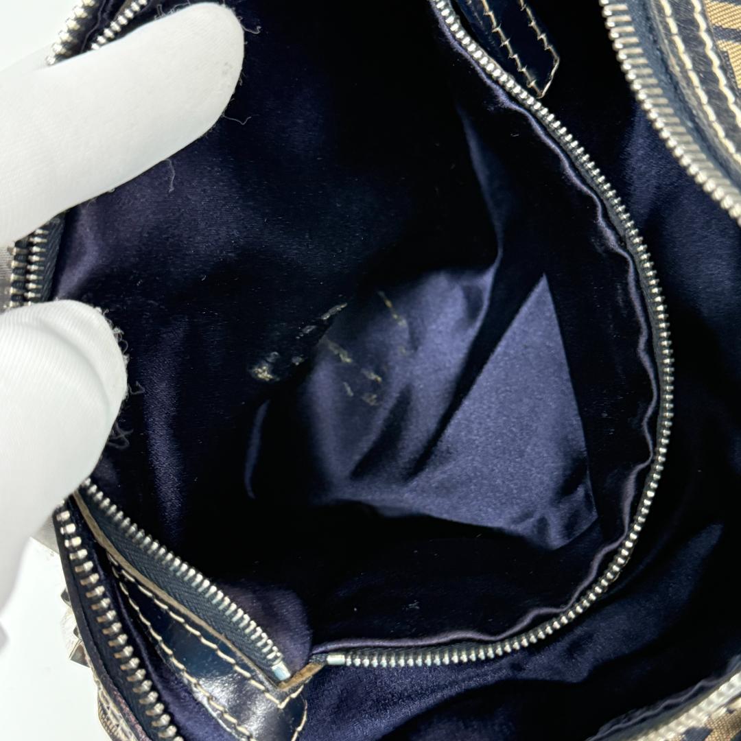 美品 FENDI ズッキーノ ミニボストン ハンドバッグ キャンバス ネイビー