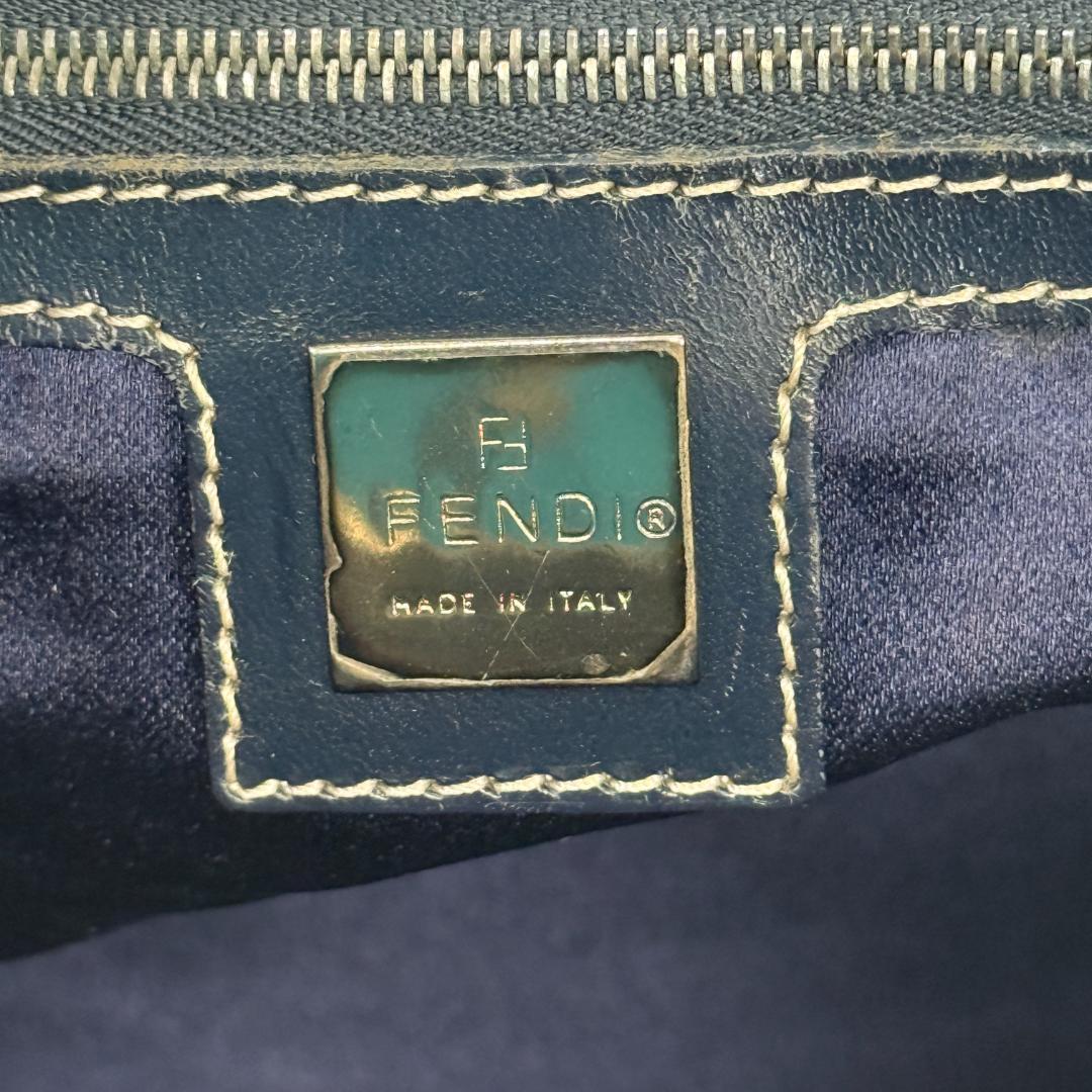 美品 FENDI ズッキーノ ミニボストン ハンドバッグ キャンバス ネイビー