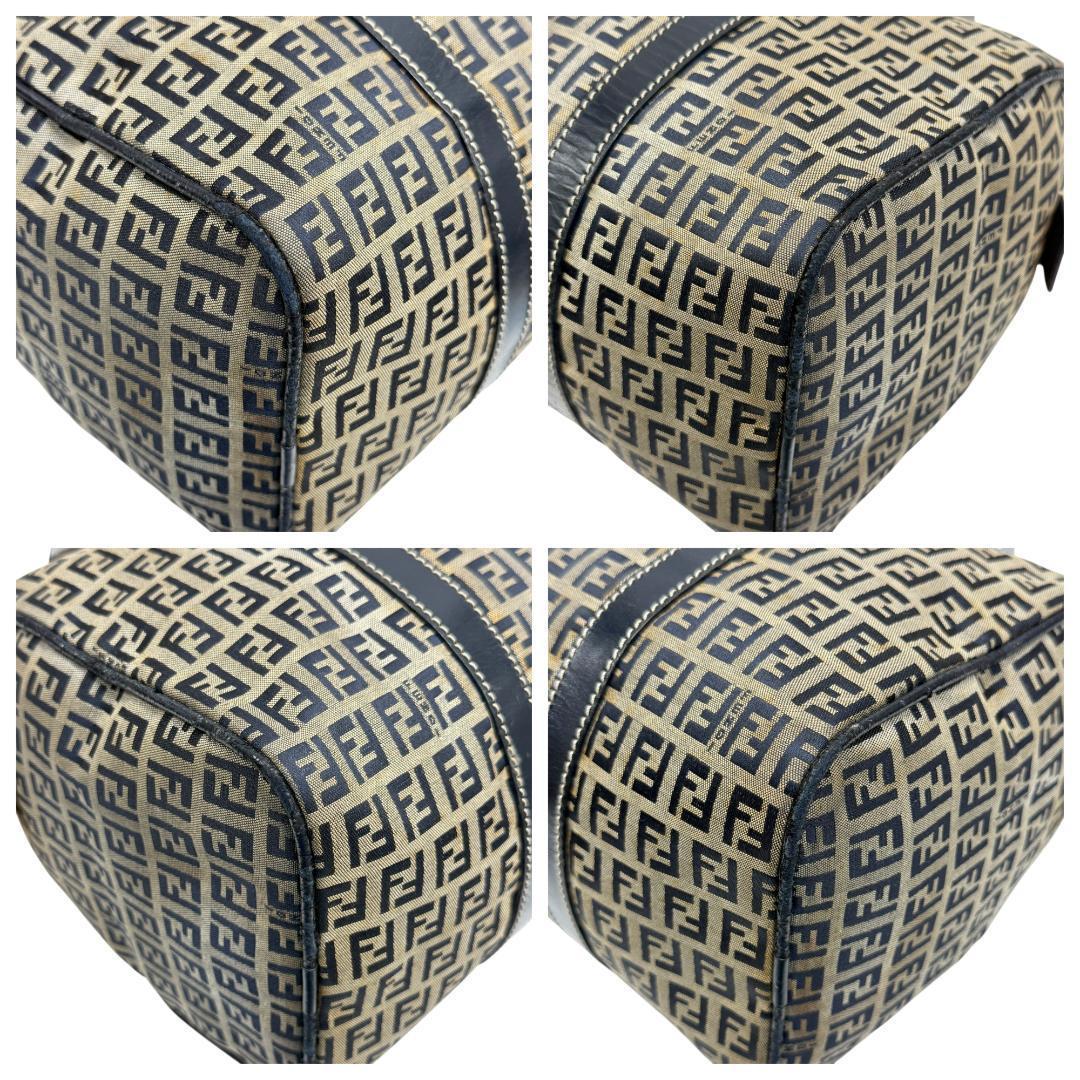 美品 FENDI ズッキーノ ミニボストン ハンドバッグ キャンバス ネイビー