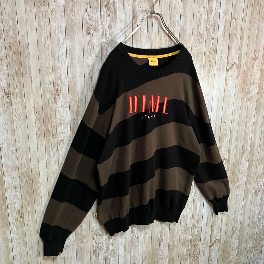 638 Dime ダイム　ウェーブストライプニットセーター　刺繍ロゴ　L