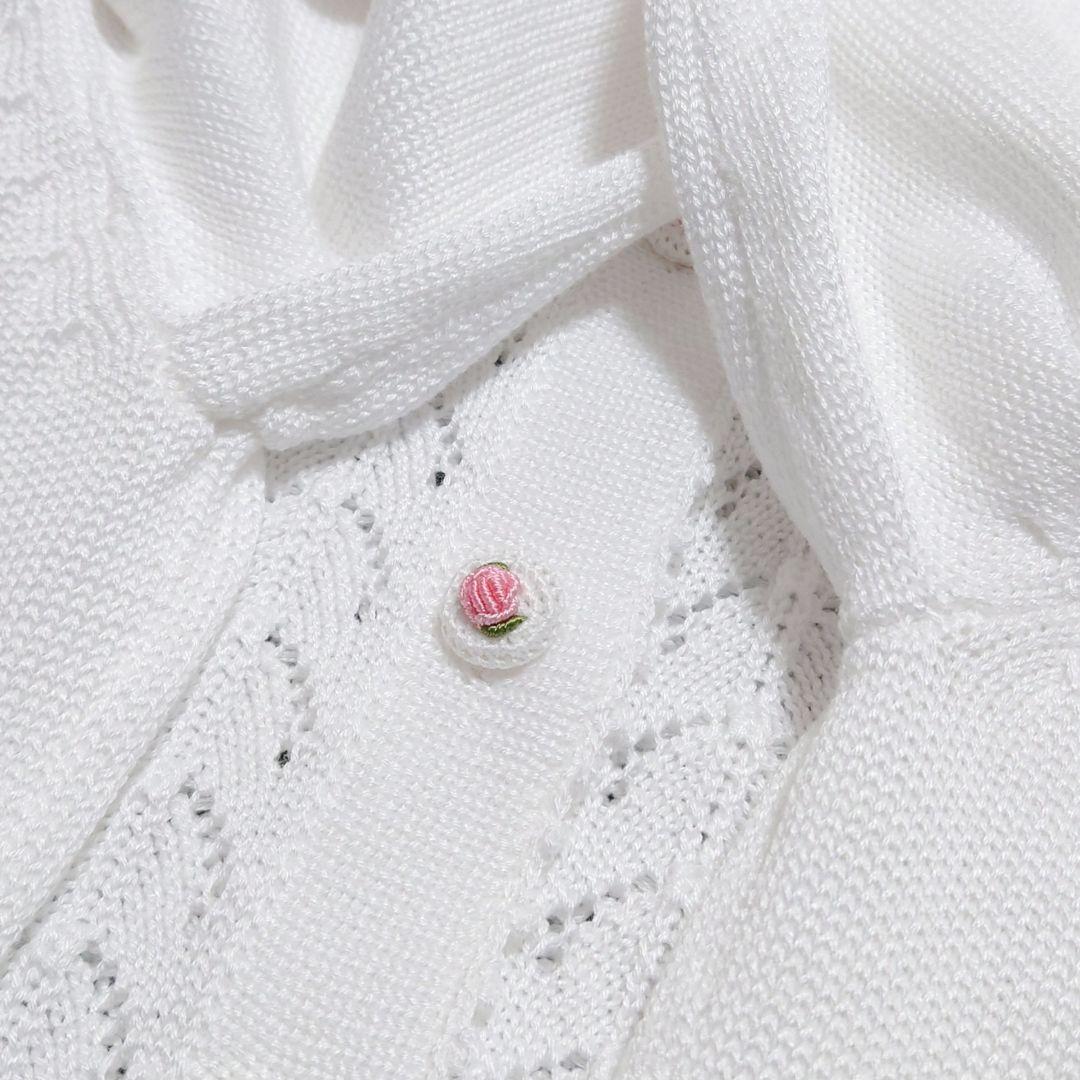 週末限定！ロイヤルアルパカ ピマコットン 透かし編み ペプラム カーディガン M