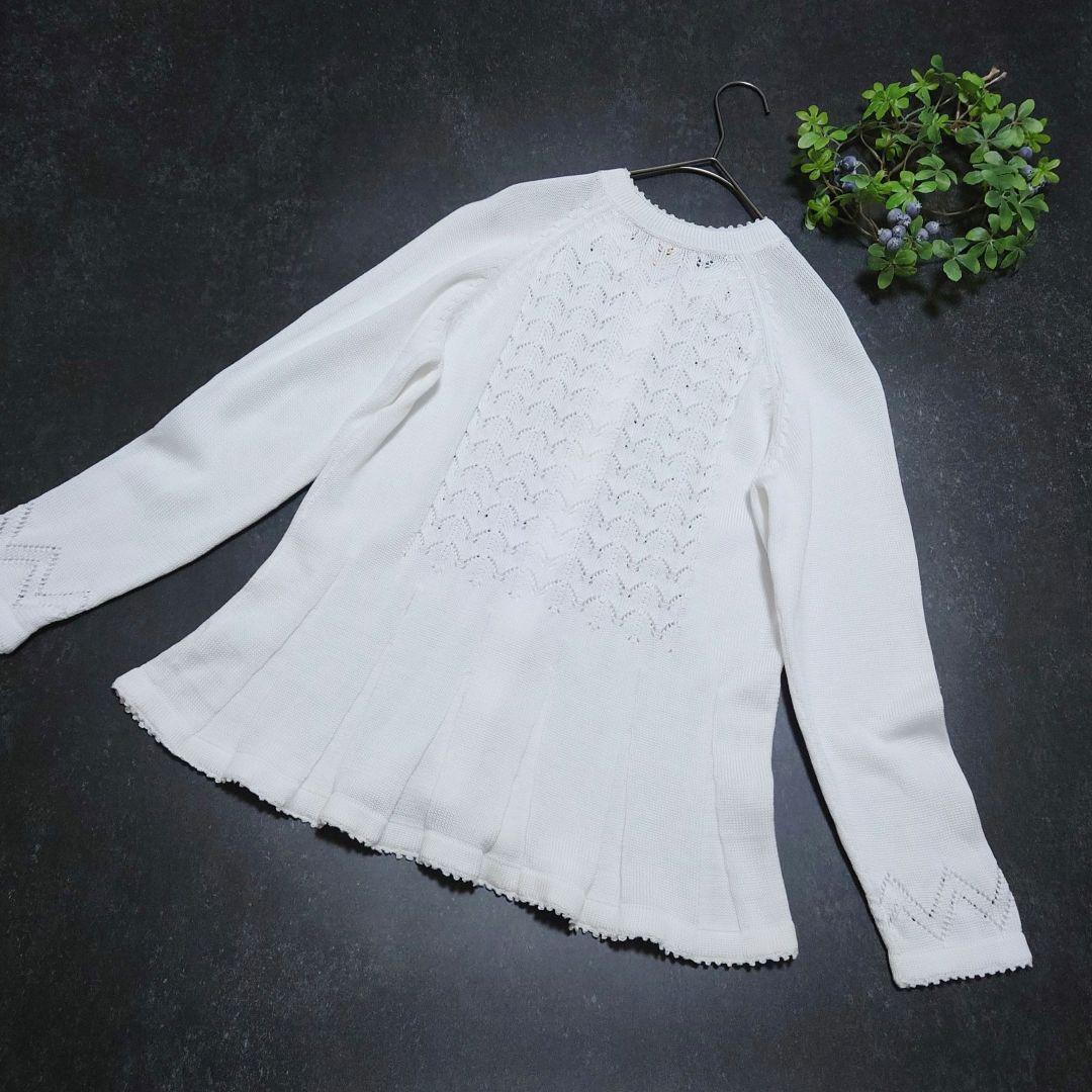 週末限定！ロイヤルアルパカ ピマコットン 透かし編み ペプラム カーディガン M