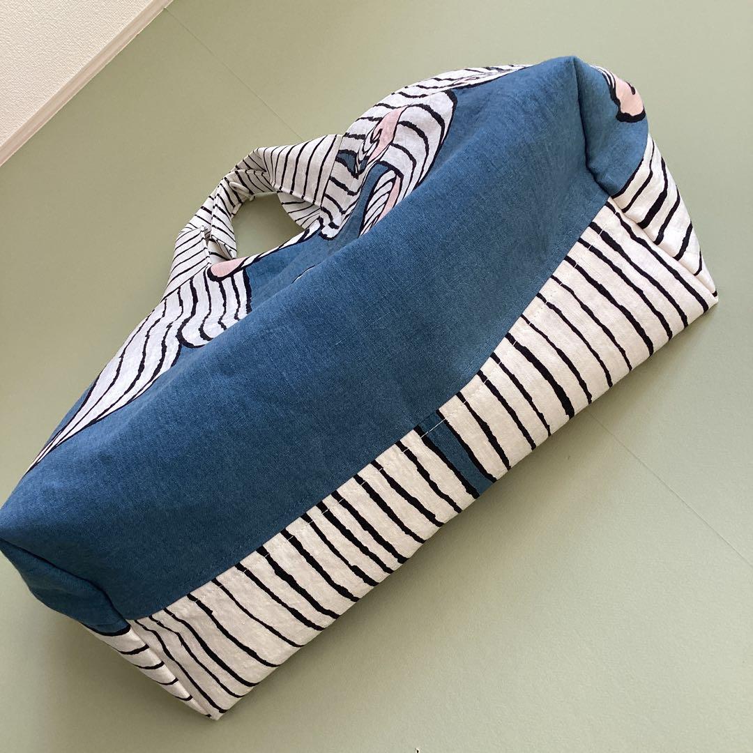 ミナペルホネンswing blueを両面でトートバッグ ハンドメイド