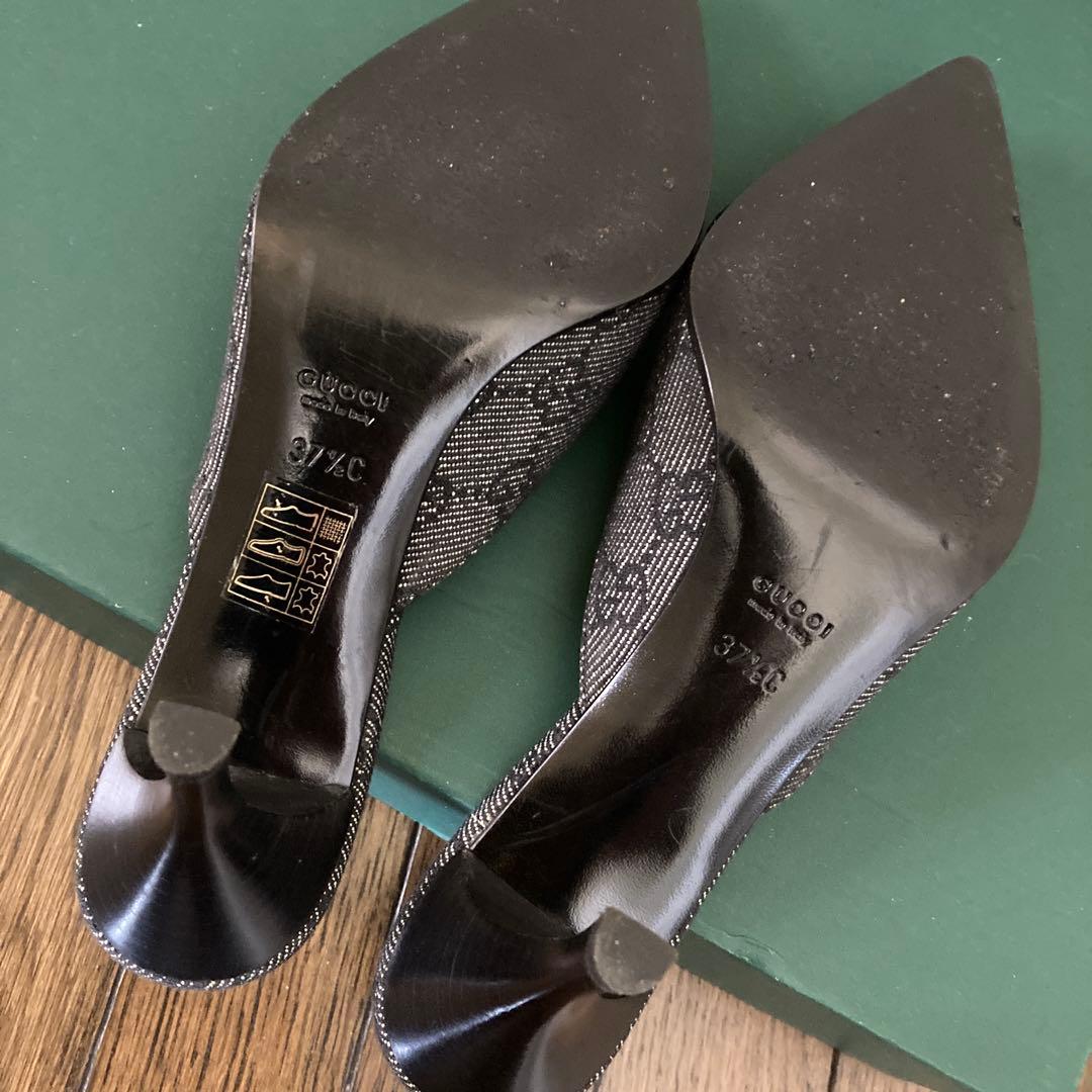 GUCCI ポインテッドトゥヒール ブラック・グレー　イタリア製