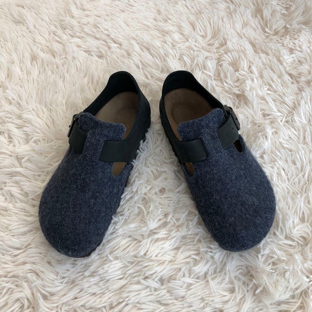 ビルケンシュトックサンダルロンドンウールフェルト×レザーネイビー35