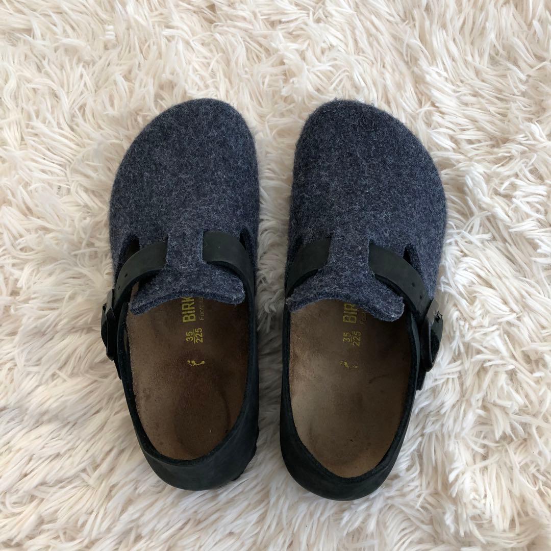 ビルケンシュトックサンダルロンドンウールフェルト×レザーネイビー35