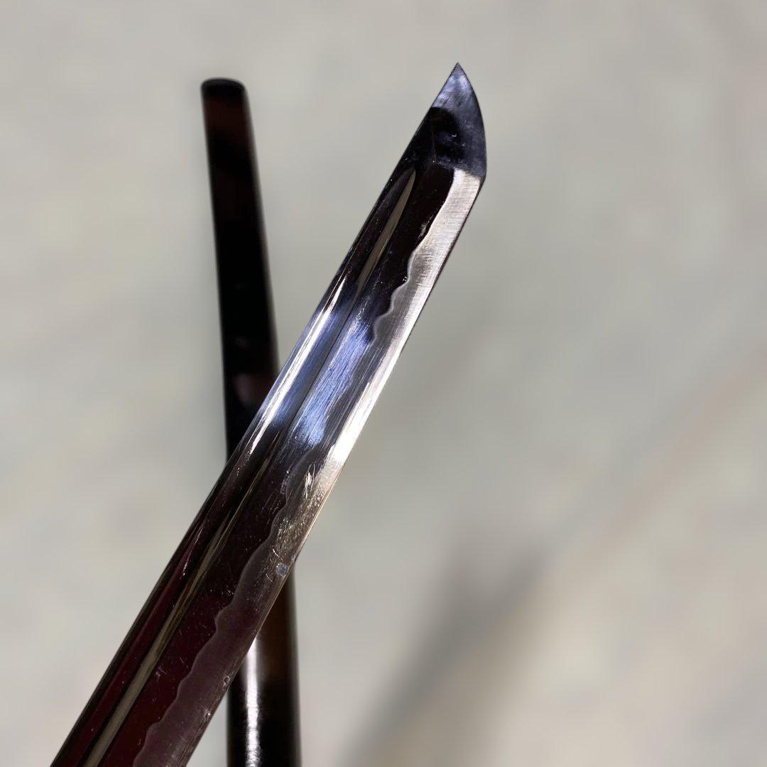 居合刀 濃緑柄 龍彫透し丸鍔 黒茶斑尾鞘