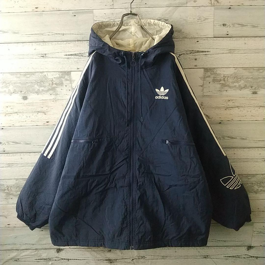 90s アディダス 刺繍ロゴ アームロゴ スリーライン 中綿 ナイロンジャケット