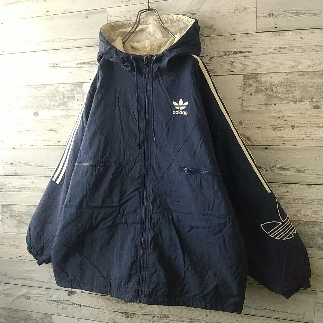 90s アディダス 刺繍ロゴ アームロゴ スリーライン 中綿 ナイロンジャケット