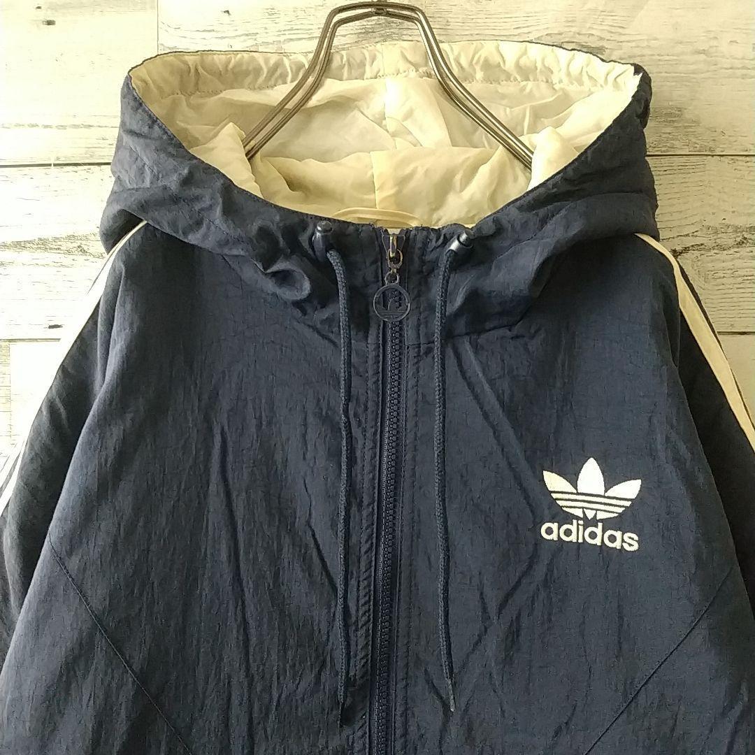 90s アディダス 刺繍ロゴ アームロゴ スリーライン 中綿 ナイロンジャケット