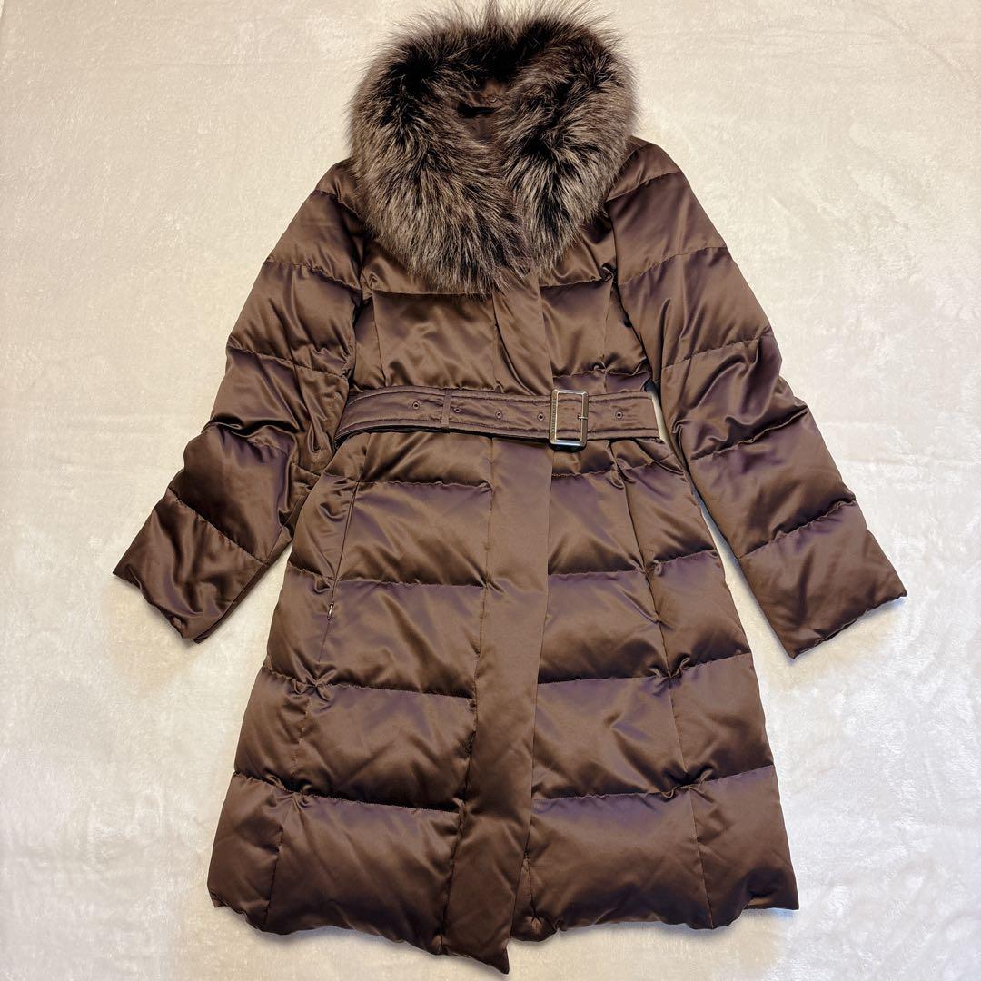 バーバリーロンドン ダークブラウン ロングダウンコート シャドーチェック 9号