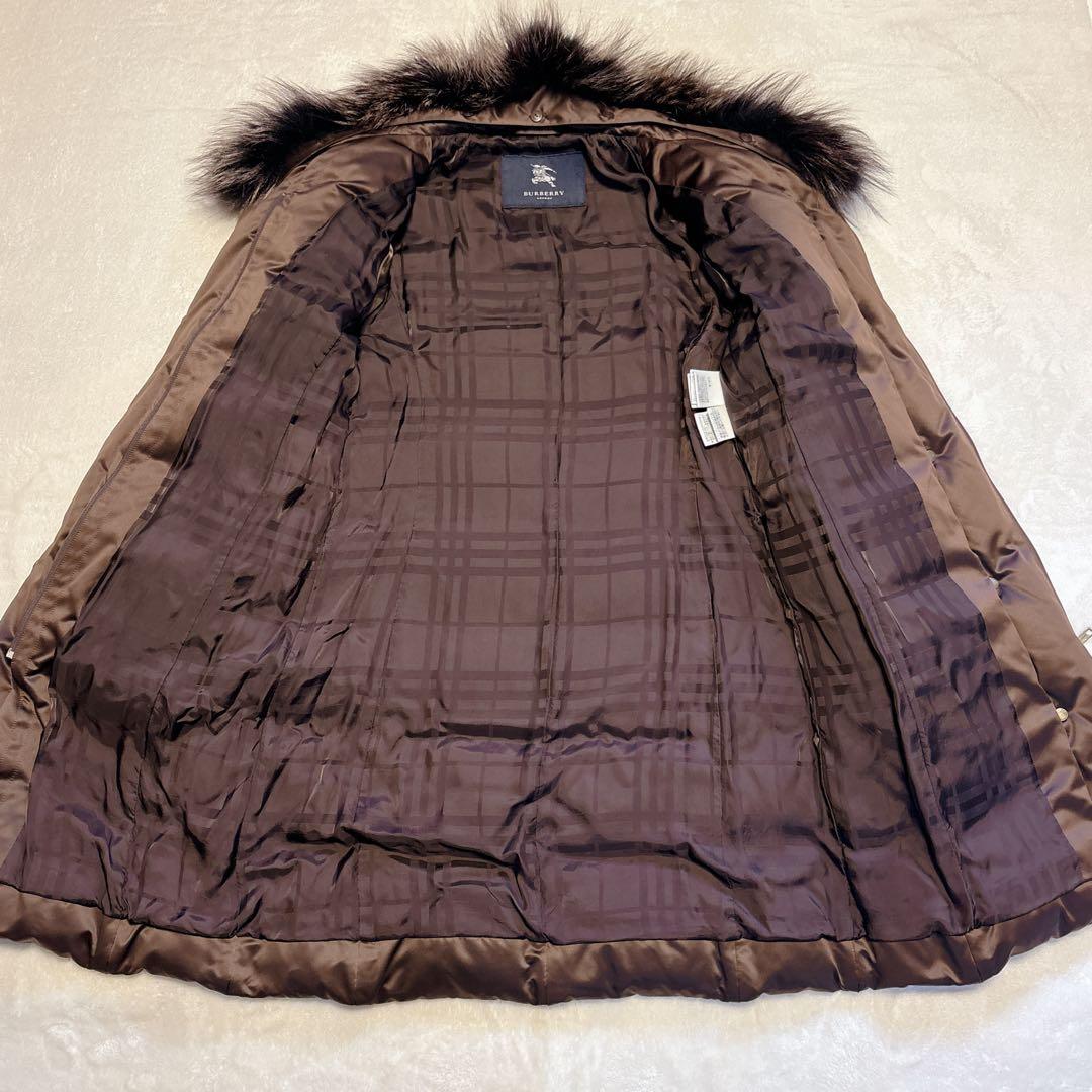 バーバリーロンドン ダークブラウン ロングダウンコート シャドーチェック 9号