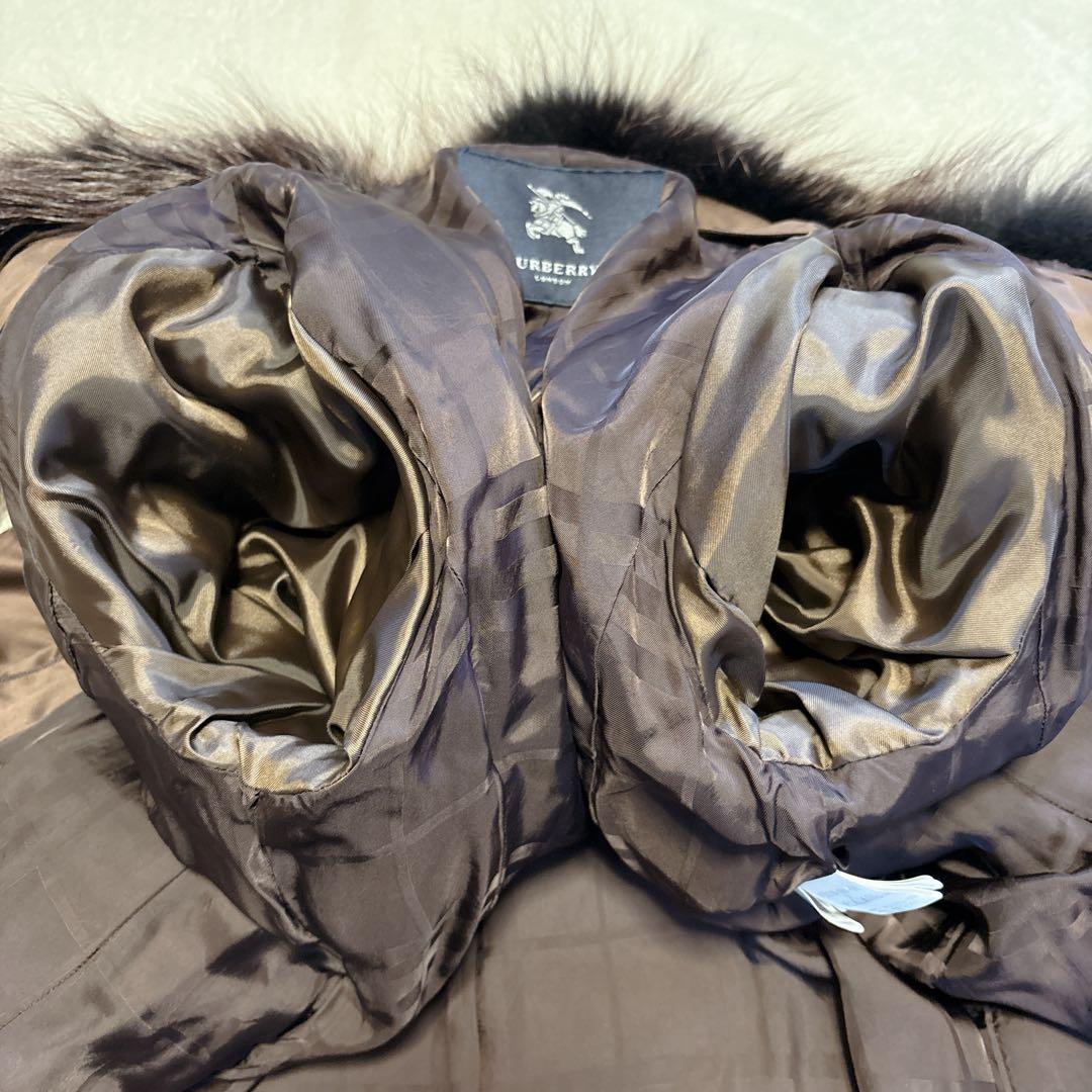 バーバリーロンドン ダークブラウン ロングダウンコート シャドーチェック 9号