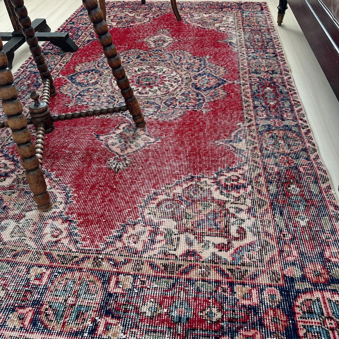 トルコヴィンテージラグ A61 レア レッド ネイビー ブルー グリーン