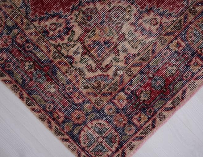 トルコヴィンテージラグ A61 レア レッド ネイビー ブルー グリーン