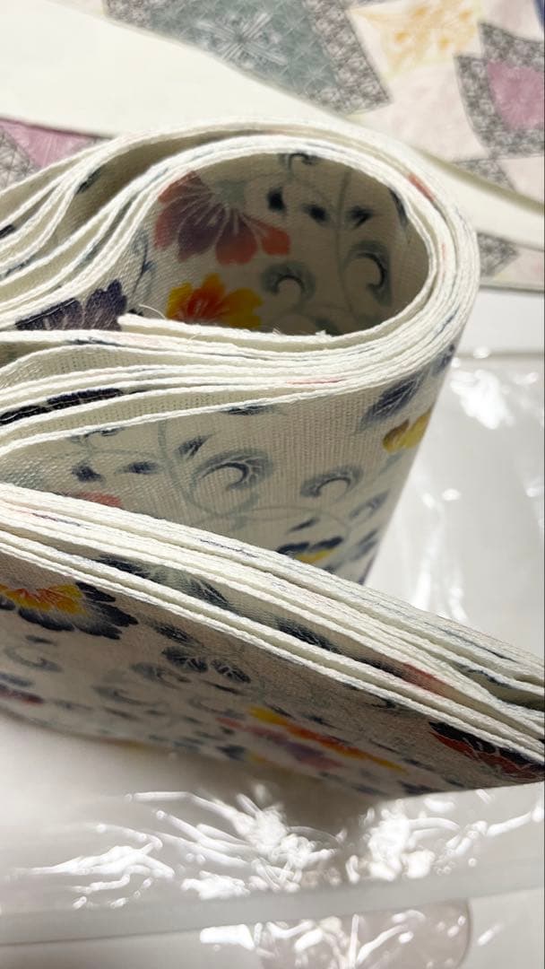本麻 型染調 花更紗 半幅帯 夏帯 着物、浴衣に 新品 小杉織物